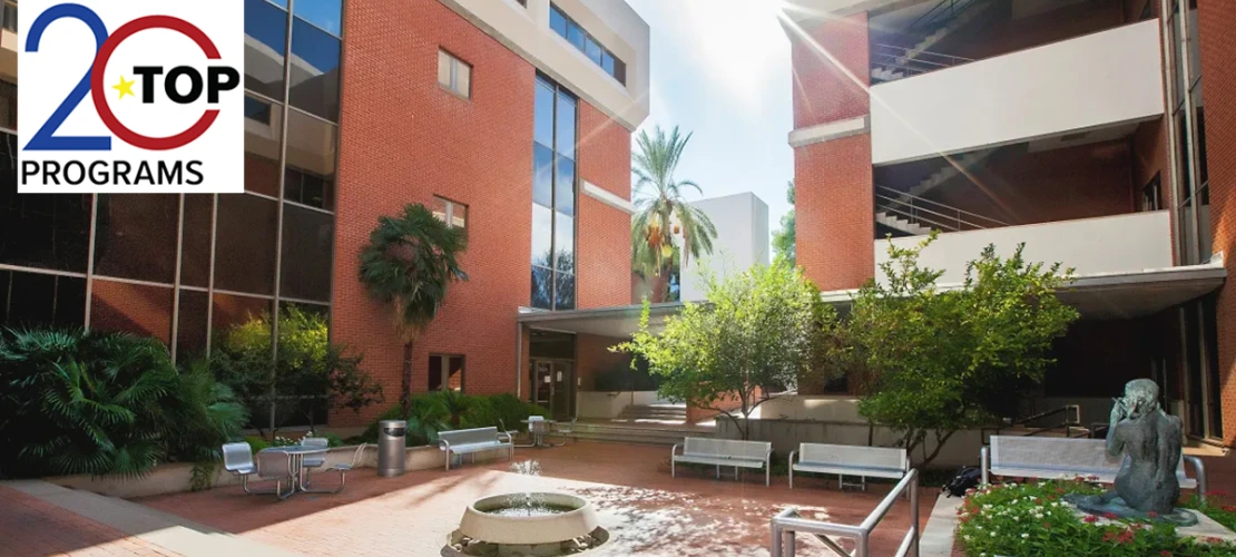 Nursing building and court yard with top 20 programs text